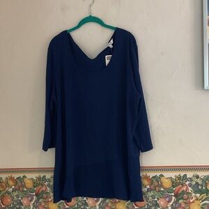 Company Ellen Tracy Asymmetric Hem Tunic Top, Size XXL, Santorini/Blue, NWT